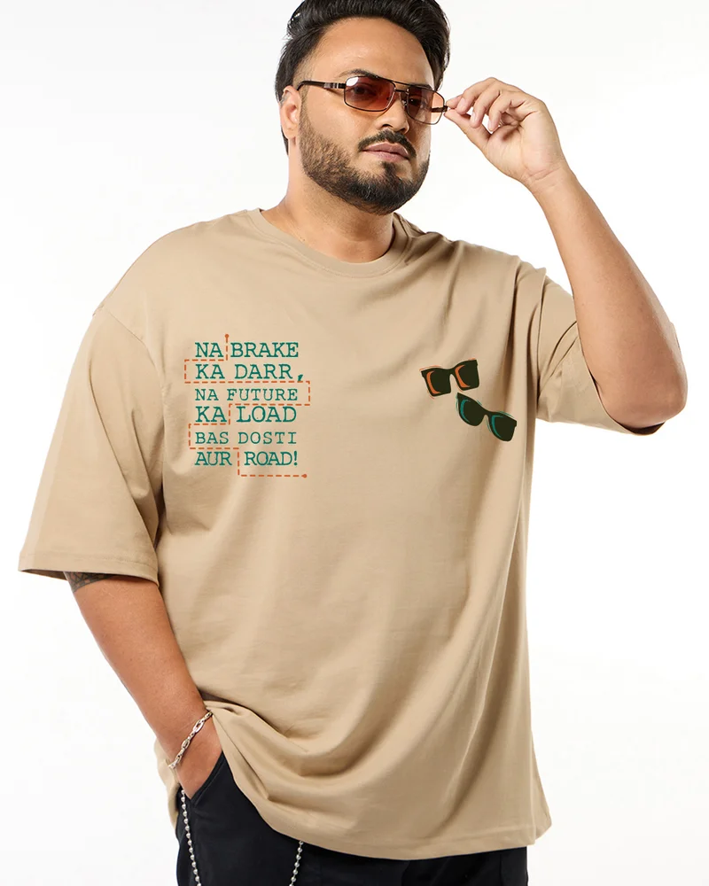 بيواكوف Men's Ginger Root Brown Dynamic Dosti Graphic Printed Oversized Plus Size T-shirt
